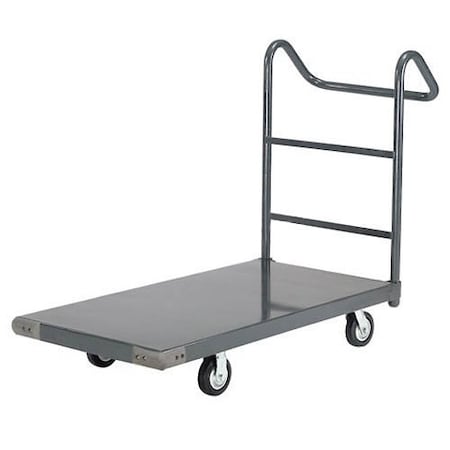 Global Industrial Platform Truck w/Steel Deck, 5 Rubber Casters with Ergo Handle, 72 x 36, 1400 Lb. Capacity 952118E
